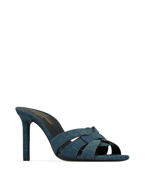 Saint Laurent Tribute Mule Sandals in Denim 